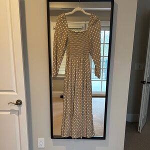 dolan Tan Polka Dot Long Sleeve Maxi Dress